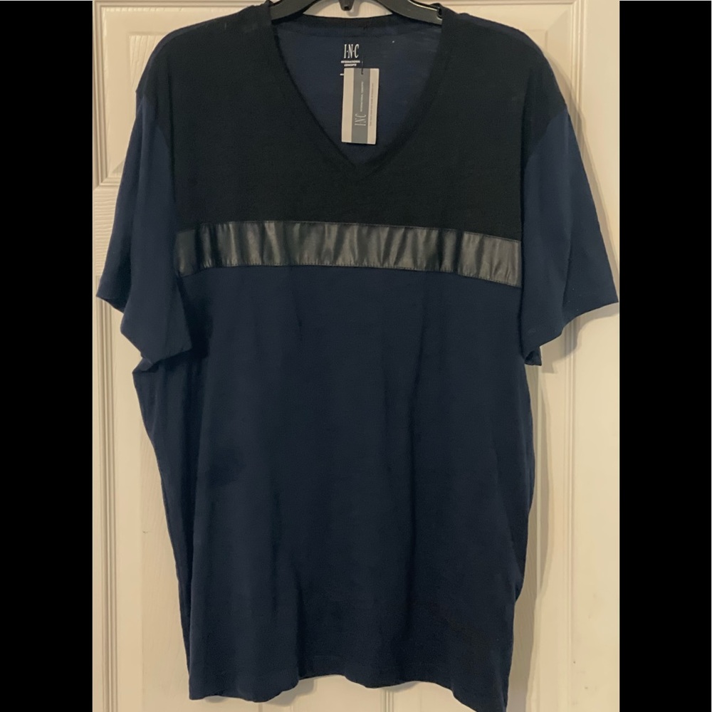 2X Navy and Black T-Shirt with leather stripe. New with Tag.